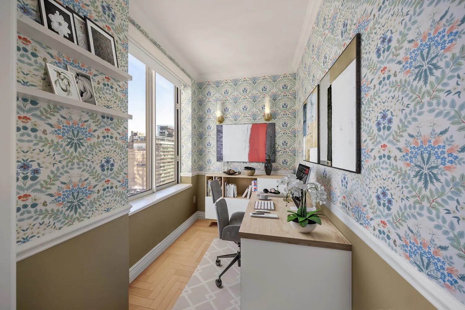 A room shown empty, then virtually staged by Finlay Films