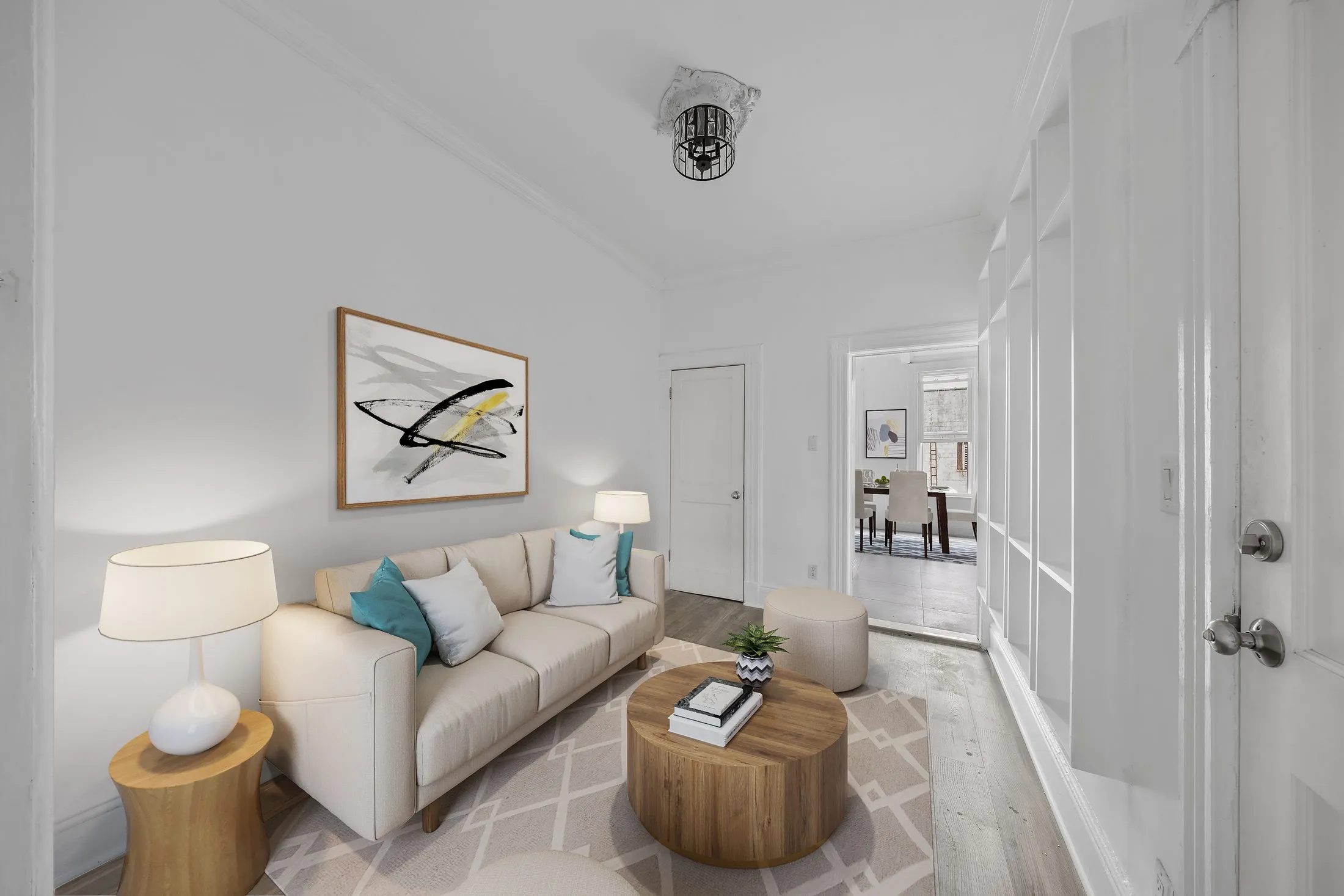 A room shown empty, then virtually staged by Finlay Films