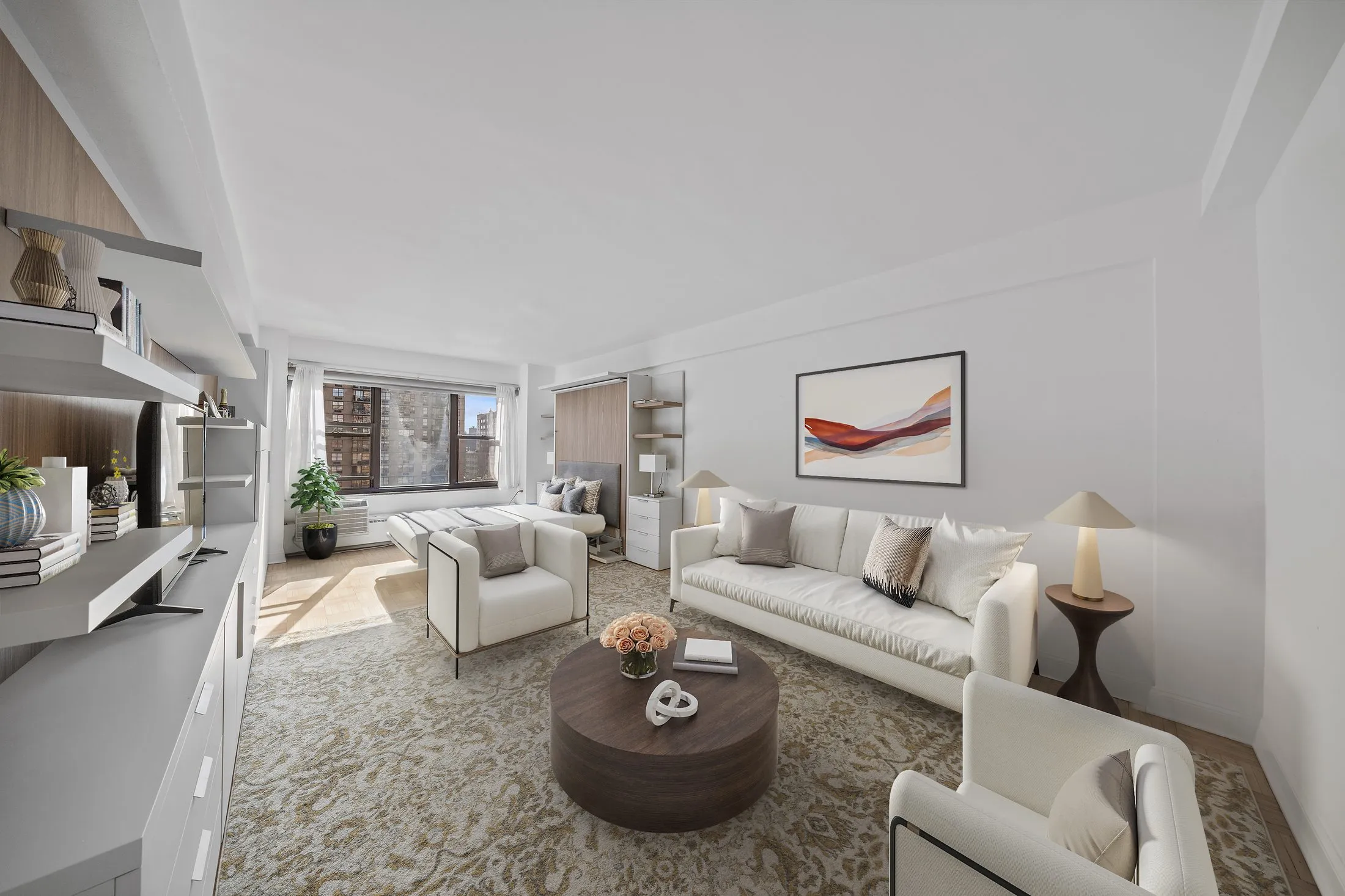 A room shown empty, then virtually staged by Finlay Films